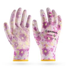 GRINDA PROTECT, M (8), садовые перчатки с прозрачным нитриловым покрытием, фиолетовые, 13 класс (11295-M)