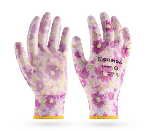 GRINDA PROTECT, M (8), садовые перчатки с прозрачным нитриловым покрытием, фиолетовые, 13 класс (11295-M)