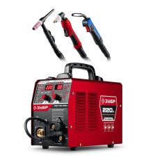 ЗУБР MIG & CUT 5-в-1, MIG / MAG, PLASMA CUT, FCAW, MMA, TIG, 220 А, полуавтомат сварочный, с газом / без газа, горелка ПСГ-220 (ПСГ-М9-220-Р)