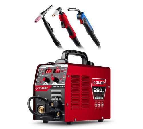 ЗУБР MIG & CUT 5-в-1, MIG / MAG, PLASMA CUT, FCAW, MMA, TIG, 220 А, полуавтомат сварочный, с газом / без газа, горелка ПСГ-220 (ПСГ-М9-220-Р)