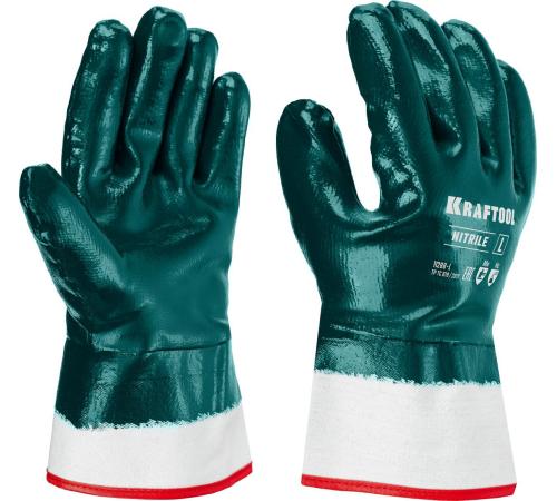 KRAFTOOL HYKRAFT Heavy Duty - особопрочные, L (9), с крагой, нитриловое покрытие, высокая защита от нефтепродуктов, перчатки (11288-L)