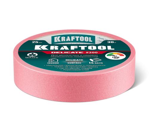 KRAFTOOL #200 Delicate 25 мм х 30 м, для деликатных и недавно окрашенных поверхностей, малярная лента (12102-25)