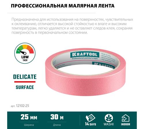 KRAFTOOL #200 Delicate 25 мм х 30 м, для деликатных и недавно окрашенных поверхностей, малярная лента (12102-25)