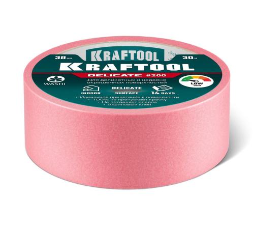 KRAFTOOL #200 Delicate 38 мм х 30 м, для деликатных и недавно окрашенных поверхностей, малярная лента (12102-38)