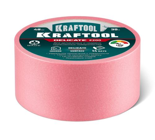 KRAFTOOL #200 Delicate 48 мм х 30 м, для деликатных и недавно окрашенных поверхностей, малярная лента (12102-48)