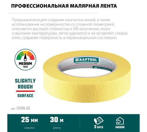 KRAFTOOL #500 Flex 25 мм х 30 м, для изогнутых линий, малярная лента (12105-25)