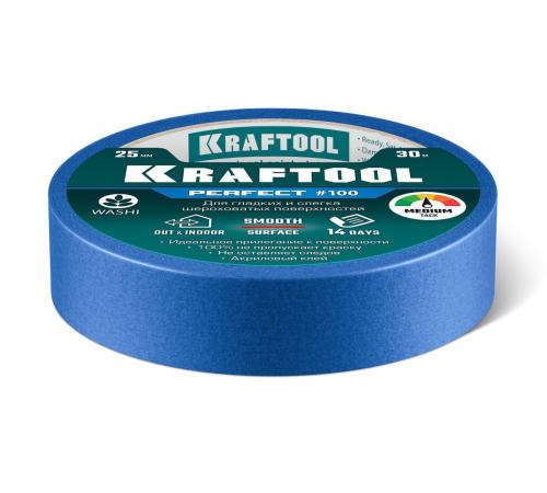 KRAFTOOL #100 Perfect 25 мм х 30 м, для гладких и шероховатых поверхностей, малярная лента (12101-25)