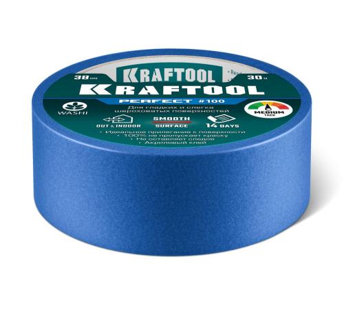 KRAFTOOL #100 Perfect 38 мм х 30 м, для гладких и шероховатых поверхностей, малярная лента (12101-38)