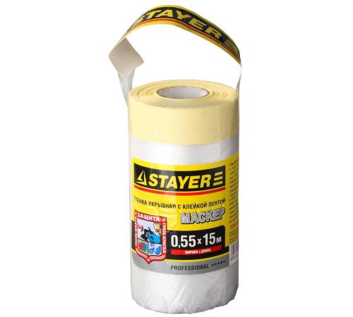 STAYER 0.55 х 15 м, 9 мкм ПВД, защитная пленка-маскер с клейкой лентой (12255-055-15)