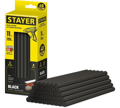 STAYER Black, чёрные, 11 х 200 мм, 40 шт, клеевые стержни, Professional (2-06821-D-S40)
