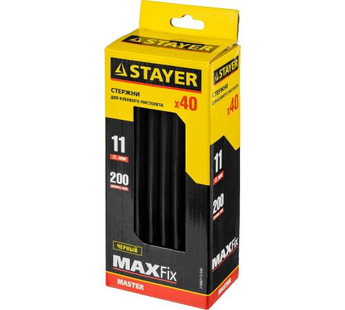 STAYER Black, чёрные, 11 х 200 мм, 40 шт, клеевые стержни, Professional (2-06821-D-S40)