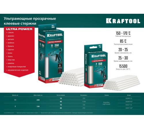 KRAFTOOL Ultra Power, 7 х 150 мм, 40 шт, прозрачные, ультрамощные клеевые стержни (06837-40)