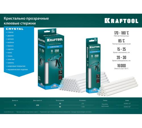 KRAFTOOL Cristal, 11 х 250 мм, 40 шт, кристально прозрачные, клеевые стержни (06846-40)
