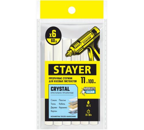 STAYER Cristal, 11 х 100 мм, 6 шт, прозрачные, универсальные клеевые стержни Professional (0682-H6)