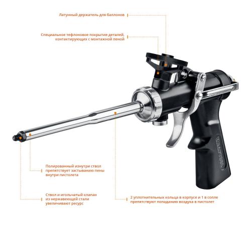 KRAFTOOL Grand, цельнометаллический пистолет для монтажной пены (06853)