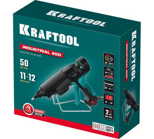 KRAFTOOL Industrial 400, d 11 - 12 мм, 50 г/мин, 130 - 230°C, электрический термоклеевой пистолет (06843-300-12)