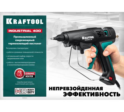 KRAFTOOL Industrial 400, d 11 - 12 мм, 50 г/мин, 130 - 230°C, электрический термоклеевой пистолет (06843-300-12)