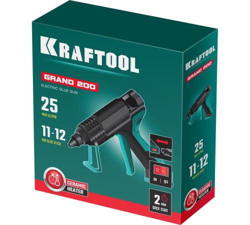 KRAFTOOL Grand 200, d 11 - 12 мм, 25 г/мин, электрический термоклеевой пистолет (06839)