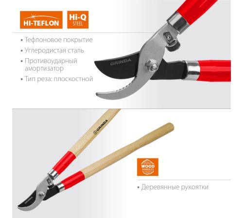 GRINDA W-700, длина 700 мм, закаленные лезвия, рукоятки из дерева высшего сорта, плоскостной сучкорез (40232)