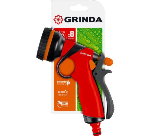 GRINDA T-8C, 8 режимов, курок сзади, пластиковый с TPR, поливочный пистолет (8-427183)