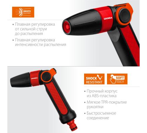 GRINDA N-R, плавная регулировка, двухкомпонентный, поливочный пистолет (8-427189)
