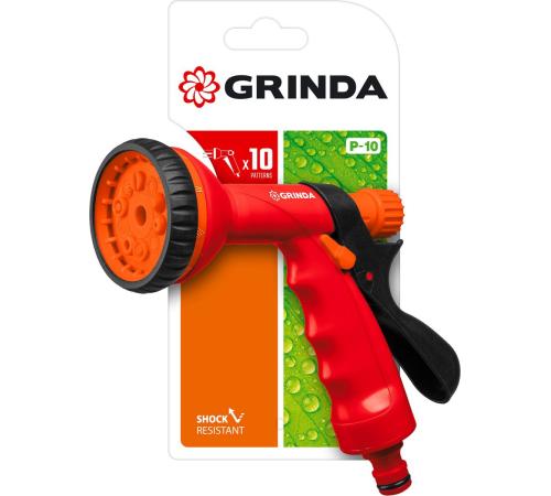 GRINDA P-10, 10 режимов, курок сзади, пластиковый, поливочный пистолет (8-427373)