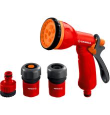 GRINDA GS-34, пистолет с 8 режимами, коннектор 3/4″, коннектор с автостопом 3/4″, адаптер, пластиковый, поливочный набор (8-427384)
