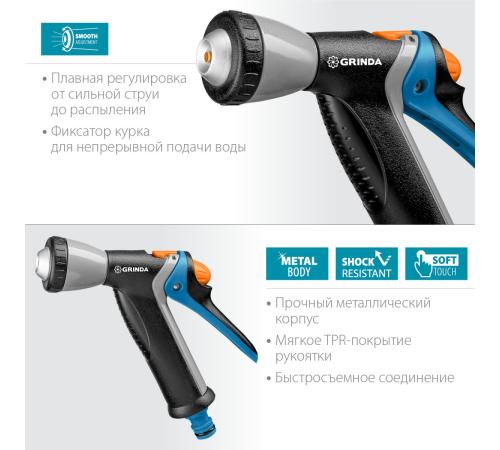 GRINDA BM-R, плавная регулировка, курок сзади, металлический с TPR, поливочный пистолет, PROLine (8-427311)