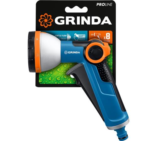GRINDA X-8, с регулятором напора, 8 режимов, курок спереди, двухкомпонентный, поливочный пистолет, PROLine (8-427145)