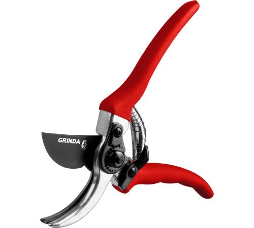 GRINDA G-11, 210 мм, лезвия из углеродистой стали, закалены, тефлоновое покрытие, алюминиевые рукоятки, плоскостной секатор (8-423001)