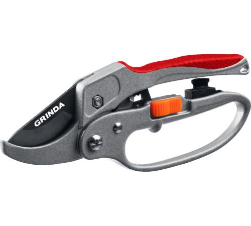 GRINDA G-15, 200 мм, стальные лезвия, храповый механизм, с эфесом, с алюминиевыми рукоятками, контактный секатор (8-423034)