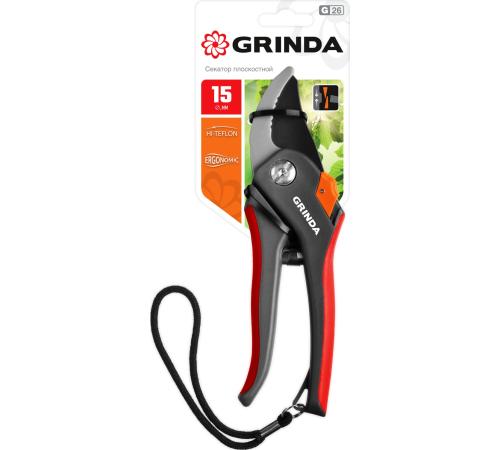 GRINDA G-26, 205 мм, углеродистая сталь, закаленные лезвия, тефлоновое покрыт., двухкомпонентные пластиковые рукоятки, плоскостной секатор (8-423102)