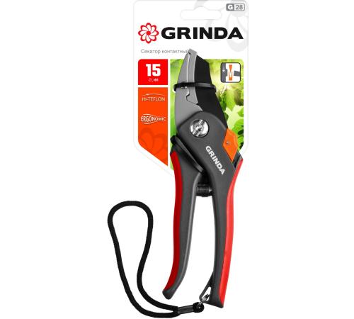 GRINDA G-28, 205 мм, углеродистая сталь, закаленные лезвия, тефлоновое покрытие, двухкомпонентные рукоятки, контактный секатор (8-423203)