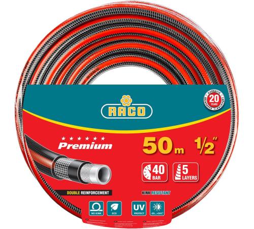 RACO PREMIUM, 1/2″, 50 м, 40 атм, пятислойный, усиленный двумя слоями армирования, поливочный шланг (40300-1/2-50)