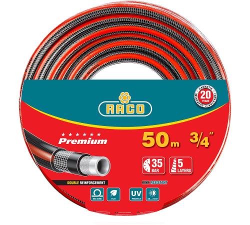 RACO PREMIUM, 3/4″, 50 м, 35 атм, пятислойный, усиленный двумя слоями армирования, поливочный шланг (40300-3/4-50)