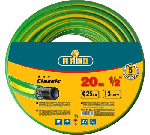RACO CLASSIC, 1/2″, 20 м, 25 атм, трёхслойный, армированный, поливочный шланг (40306-1/2-20)