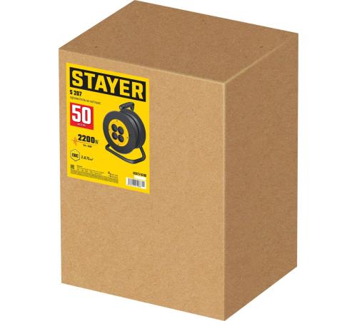 STAYER S-207, ПВС, 2 х 0.75 мм2, 50 м, 2200 Вт, удлинитель на катушке (55073-50)