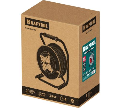 KRAFTOOL КГ 3х2.5 30м 4000Вт IP44, HEAVY DUTYСиловой удлинитель на стальной катушке (55086-30)