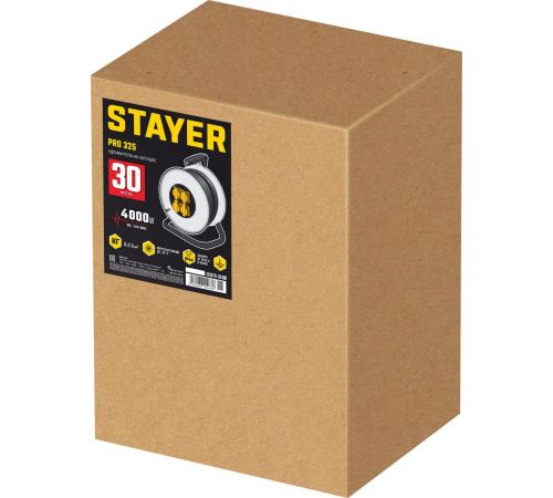 STAYER PRO-325, КГ, 3 х 2.5 мм2, 30 м, 4000 Вт, IP44, силовой удлинитель на стальной катушке (55076-30)