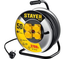 STAYER PRO-315, КГ, 3 x 1.5 мм2, 50 м, 3700 Вт, IP44, силовой удлинитель на стальной катушке (55077-50)