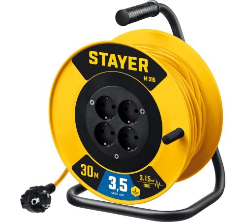 STAYER M-315, ПВС, 3 x 1.5 мм2, 30 м, 3500 Вт, силовой удлинитель на катушке (55078-30)