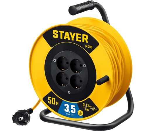 STAYER M-315, ПВС, 3 х 1.5 мм2, 50 м, 3500 Вт, силовой удлинитель на катушке (55078-50)