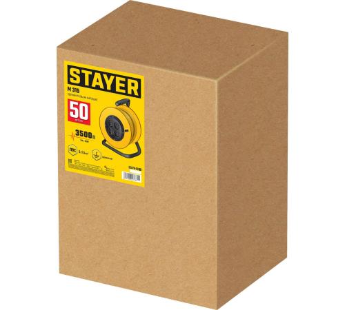 STAYER M-315, ПВС, 3 х 1.5 мм2, 50 м, 3500 Вт, силовой удлинитель на катушке (55078-50)