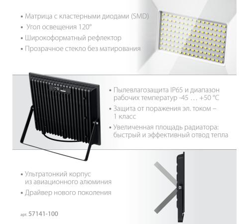 ЗУБР ПСК-100, 100 Вт, 6500 К, IP 65, светодиодный прожектор, Профессионал (57141-100)