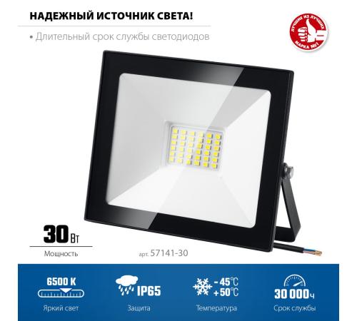 ЗУБР ПСК-30, 30 Вт, 6500 К, IP 65, светодиодный прожектор, Профессионал (57141-30)
