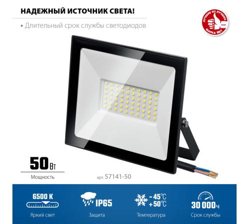 ЗУБР ПСК-50, 50 Вт, 6500 К, IP 65, светодиодный прожектор, Профессионал (57141-50)