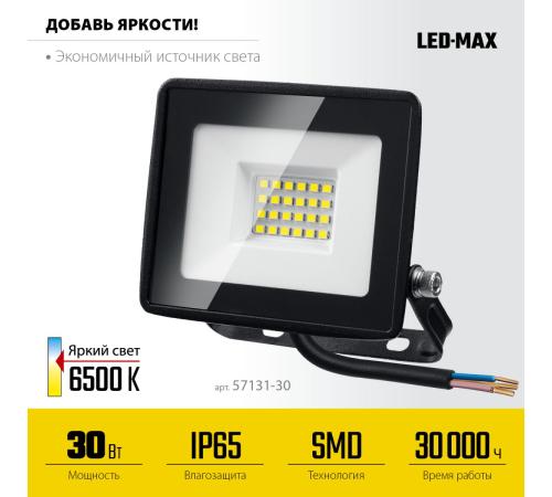 STAYER LED-MAX, 30 Вт, 6500K, IP 65, светодиодный прожектор (57131-30)