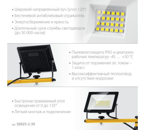 STAYER LED-MAX, 2 х 30 Вт, 6500 К, IP 65, 1.6 м, светодиодные прожекторы на штативе (56925-2-30)