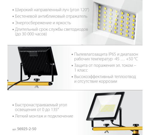 STAYER LED-MAX, 2 х 50 Вт, 6500 К, IP 65, 1.6 м, светодиодные прожекторы на штативе (56925-2-50)