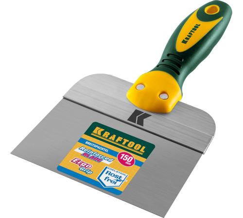KRAFTOOL 150 мм, широкое полотно, алюминиевая направляющая, двухкомпонентная ручка, нержавеющий, фасадный шпатель (10036-150)